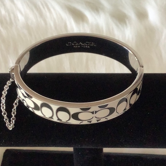 COACH Silver LOGO Signed Hinged Bangle Bracelet - Picture 3 of 14